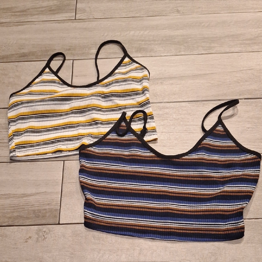 SHEIN Yellow & Blue Striped Ribbed Camisole Tops (2-Pack)